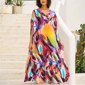 NWT Kaftan Maxi Dresses for Women Floral Print Bathing Suit Cover Up plus Size